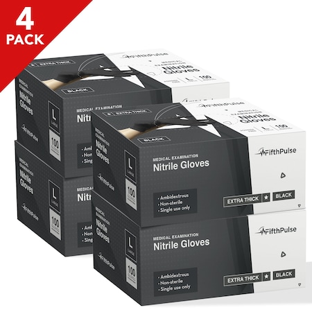 Case Of ExtraThick Disposable Nitrile Medical Exam Gloves Black 400 Count Large 400PK